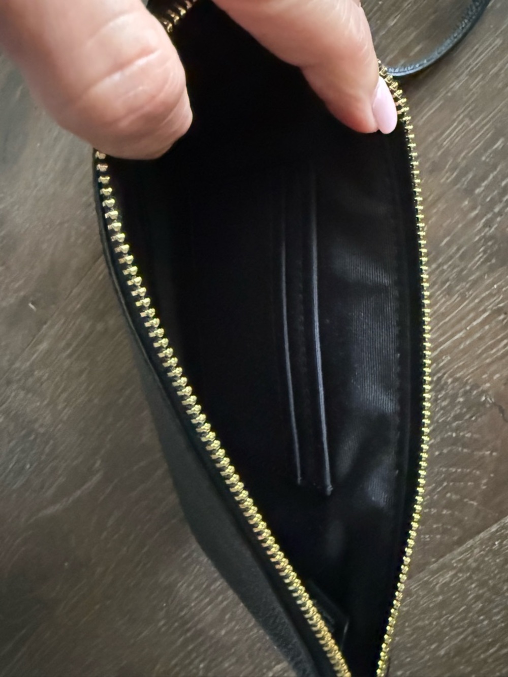 Coach Black Pebbled Leather Zip Wristlet with Gold Logo - Picture 6 of 6
